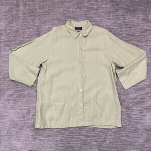 Carol Anderson Shirt Womens XL Green Linen Pockets Lagenlook Split Back